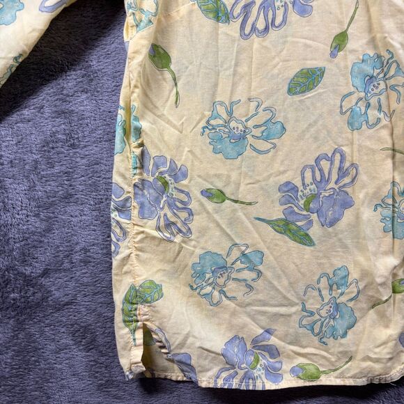 Fresh Produce Women Button Front Cotton Shirt USA Made Yellow Floral Medium D108 - Picture 3 of 10